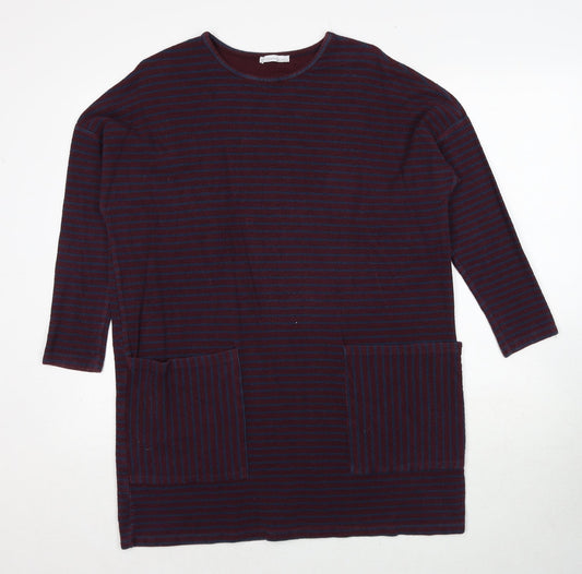 Zara Womens Red Striped Polyester Jumper Dress Size S Round Neck Pullover
