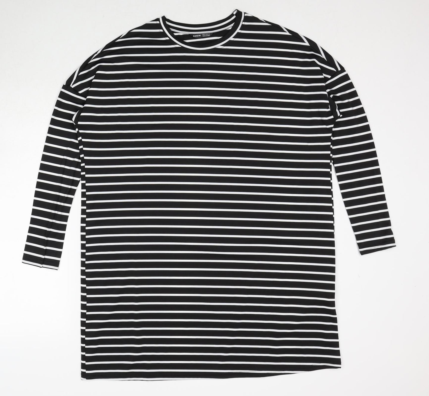 SheIn Womens Black Striped Polyester A-Line Size M Round Neck Pullover