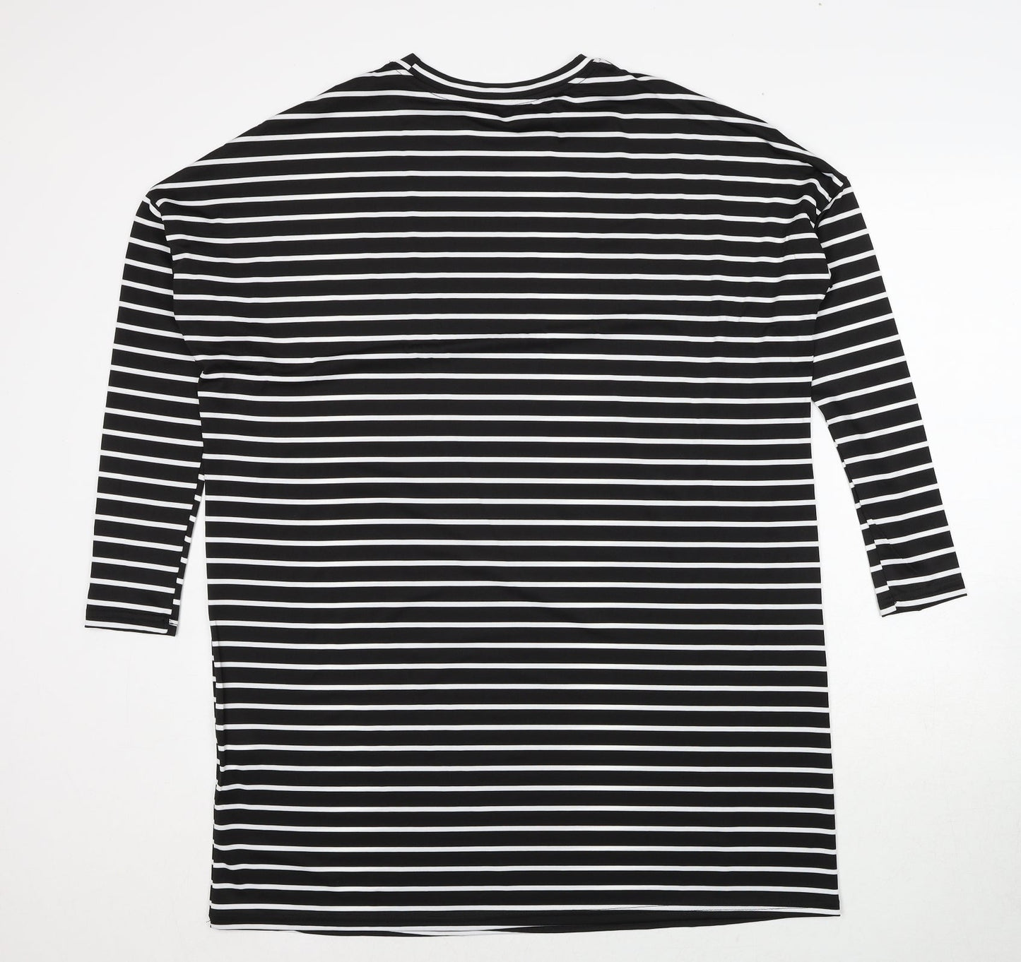 SheIn Womens Black Striped Polyester A-Line Size M Round Neck Pullover