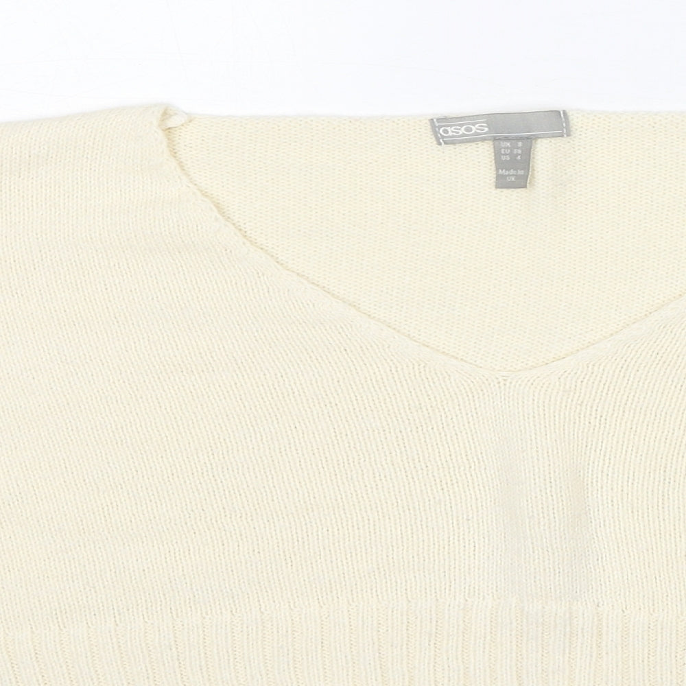 ASOS Womens Ivory V-Neck Acrylic Pullover Jumper Size 8