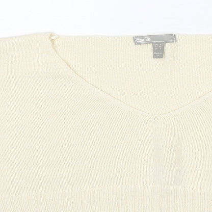 ASOS Womens Ivory V-Neck Acrylic Pullover Jumper Size 8