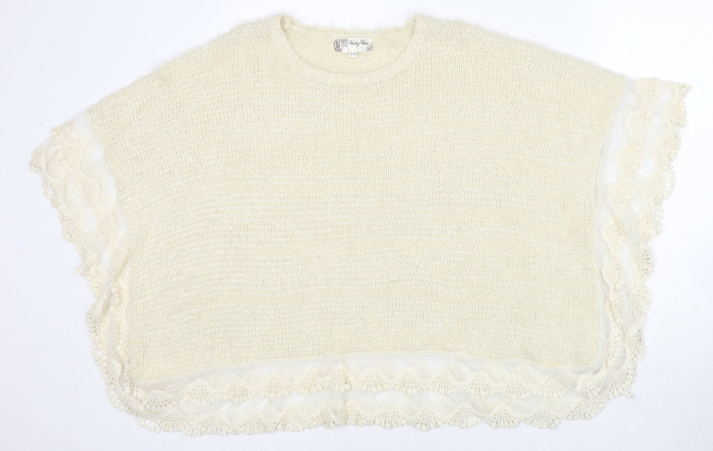 Voulez-Vous Womens Ivory Round Neck Acrylic Pullover Jumper Size S - Size S/M Poncho