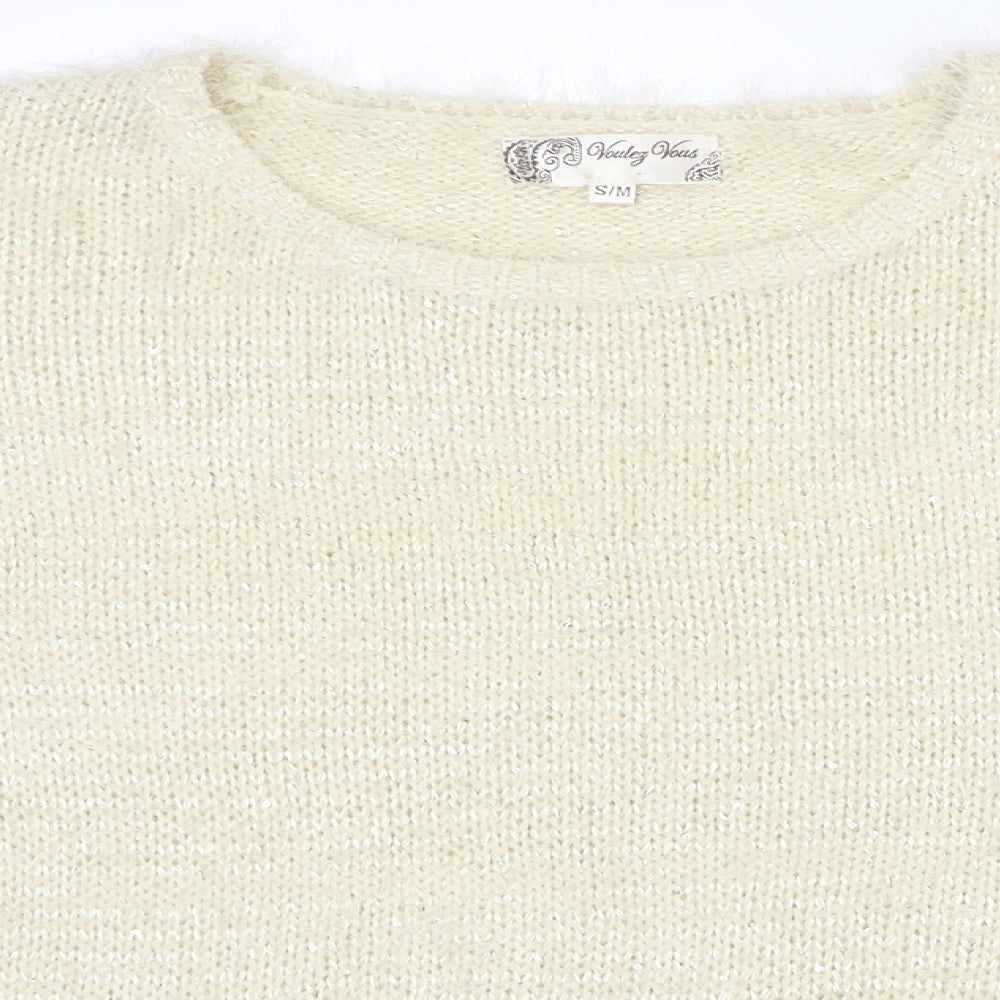 Voulez-Vous Womens Ivory Round Neck Acrylic Pullover Jumper Size S - Size S/M Poncho