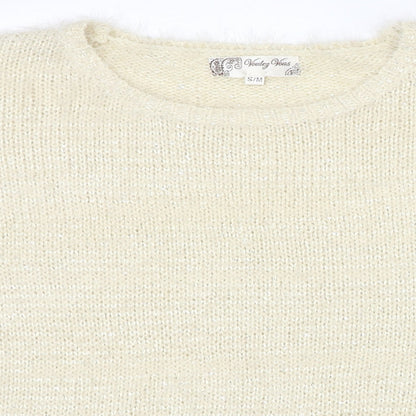 Voulez-Vous Womens Ivory Round Neck Acrylic Pullover Jumper Size S - Size S/M Poncho