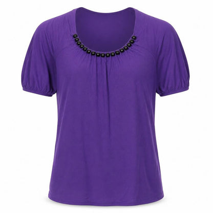 Signature Experience Womens Purple Viscose Basic Blouse Size S Round Neck
