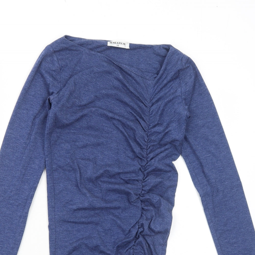 Nearkin Womens Blue Cotton Bodycon Size XS Square Neck Pullover