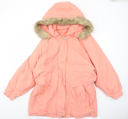 Knightsbridge Womens Pink Parka Coat Size L Zip - Fuax Fur Trim