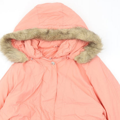 Knightsbridge Womens Pink Parka Coat Size L Zip - Fuax Fur Trim