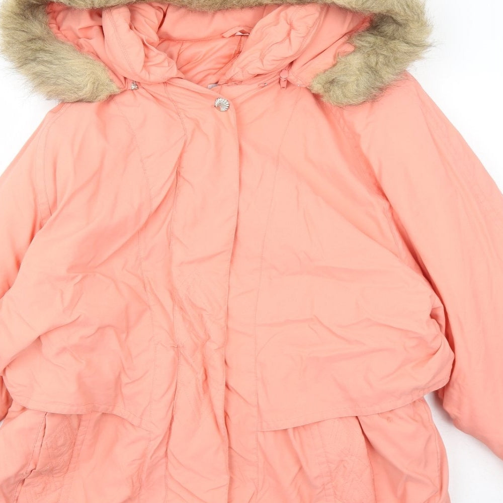 Knightsbridge Womens Pink Parka Coat Size L Zip - Fuax Fur Trim