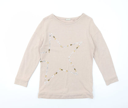 NEXT Girls Pink Polyester Jumper Dress Size 11 Years Round Neck Pullover - Star Print