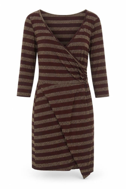 Acme Womens Brown Striped Polyester A-Line Size 10 V-Neck Pullover