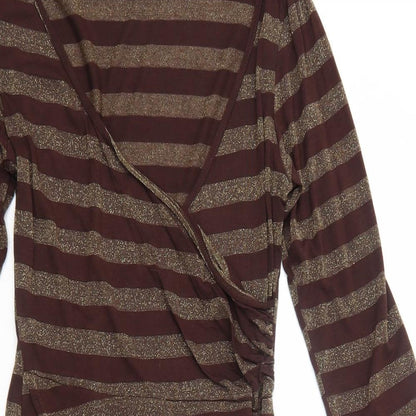 Acme Womens Brown Striped Polyester A-Line Size 10 V-Neck Pullover