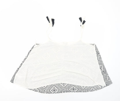 Papaya Womens White Geometric Viscose Basic Tank Size 18 Round Neck