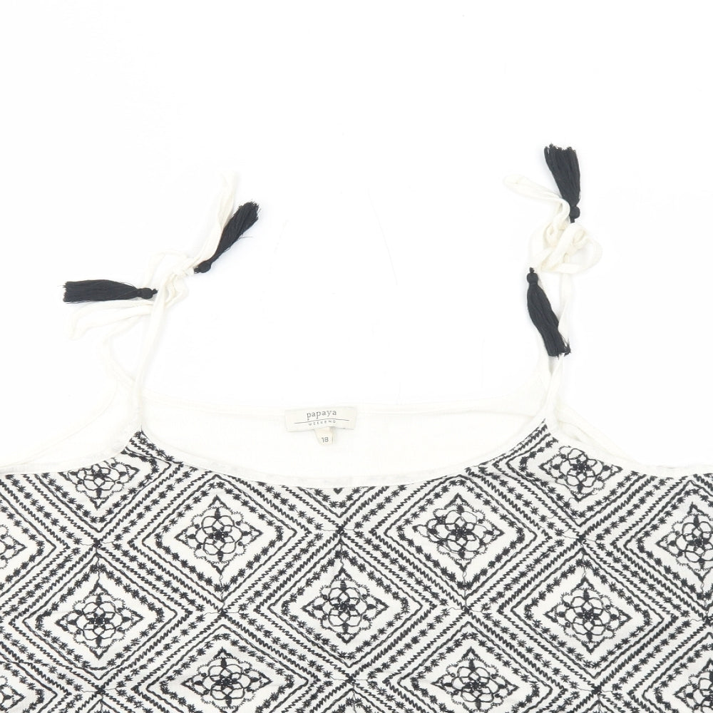 Papaya Womens White Geometric Viscose Basic Tank Size 18 Round Neck