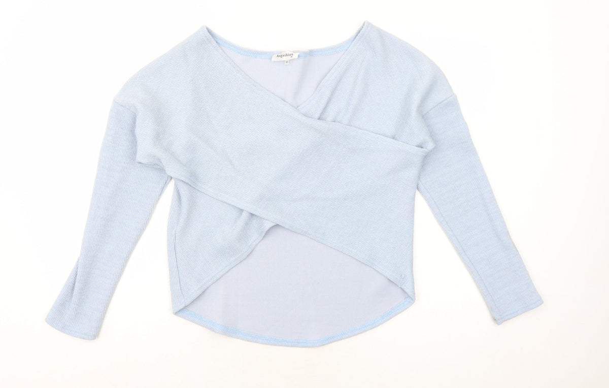 Angashion Womens Blue V-Neck Polyester Pullover Jumper Size M