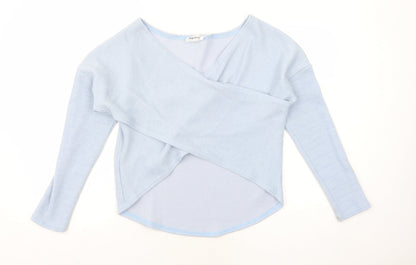Angashion Womens Blue V-Neck Polyester Pullover Jumper Size M
