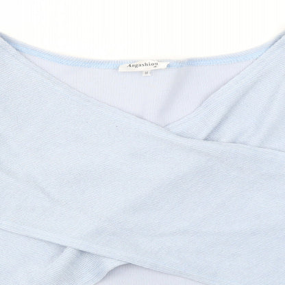 Angashion Womens Blue V-Neck Polyester Pullover Jumper Size M