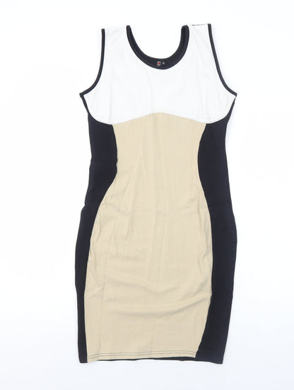 Polly Womens Black Colourblock Cotton Bodycon Size 12 Round Neck Pullover