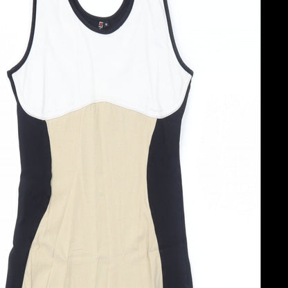 Polly Womens Black Colourblock Cotton Bodycon Size 12 Round Neck Pullover