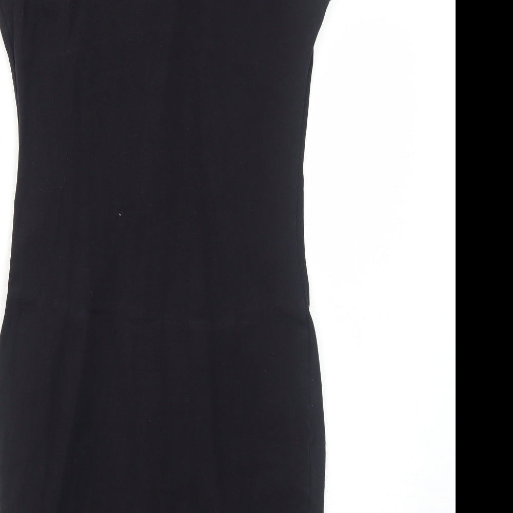 Polly Womens Black Colourblock Cotton Bodycon Size 12 Round Neck Pullover