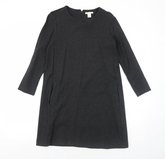 H&M Womens Grey Viscose Jumper Dress Size XS Round Neck Zip