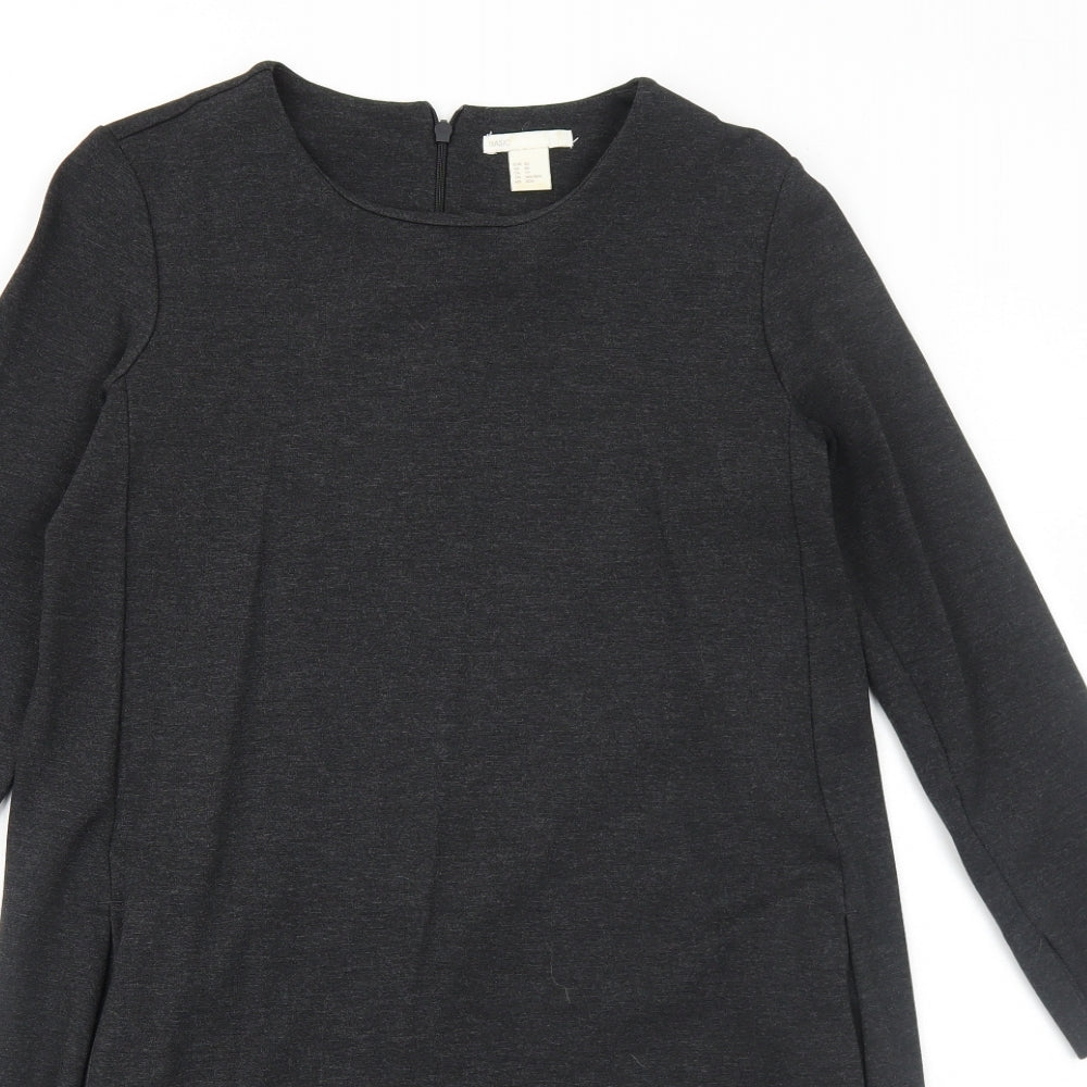 H&M Womens Grey Viscose Jumper Dress Size XS Round Neck Zip