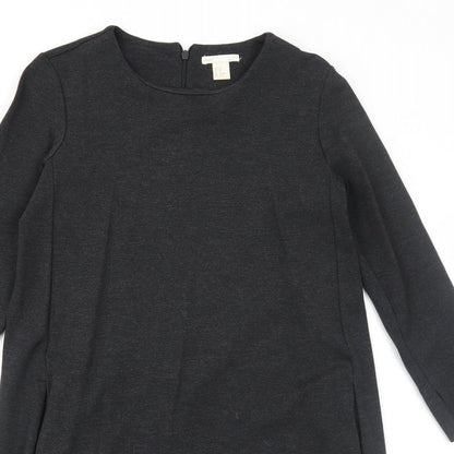 H&M Womens Grey Viscose Jumper Dress Size XS Round Neck Zip