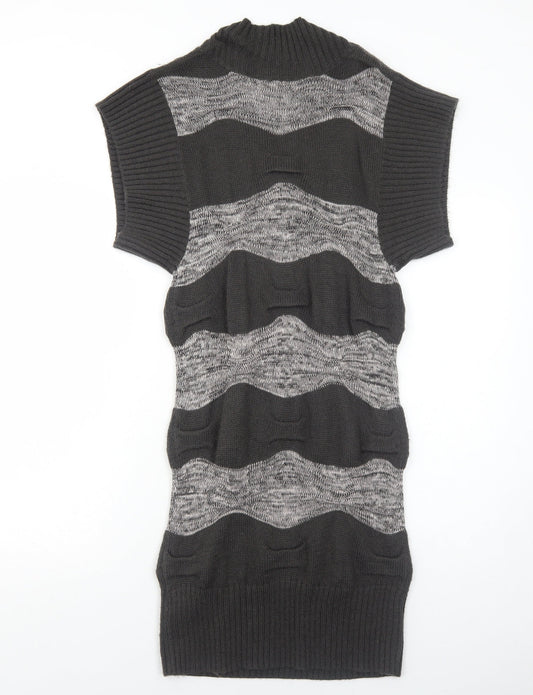 ICHI Womens Grey Fair Isle Acrylic Jumper Dress Size S V-Neck Pullover