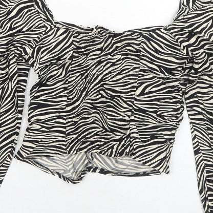 H&M Womens Black Animal Print Viscose Basic Blouse Size 8 Square Neck - Tiger Pattern