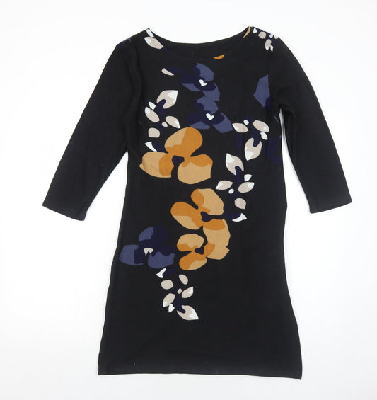 Epilogue Womens Black Floral Polyester Jumper Dress Size 10 Round Neck Pullover