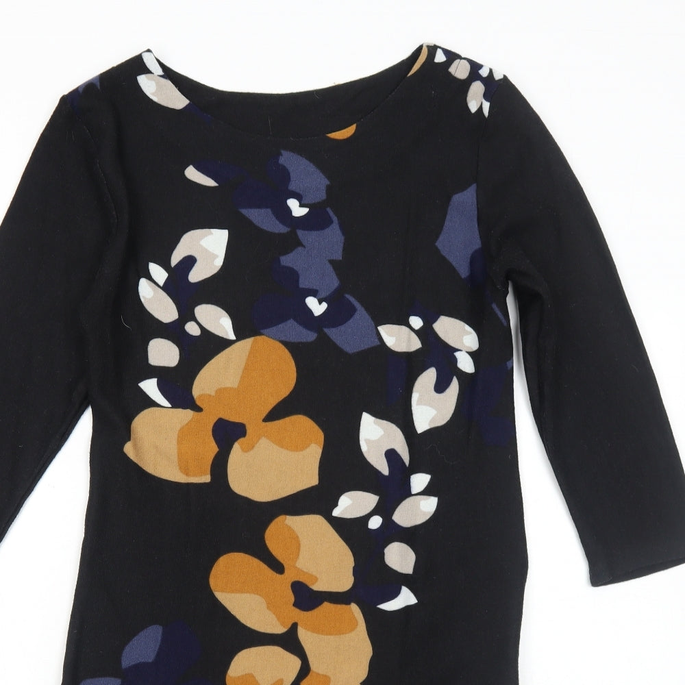 Epilogue Womens Black Floral Polyester Jumper Dress Size 10 Round Neck Pullover
