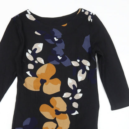 Epilogue Womens Black Floral Polyester Jumper Dress Size 10 Round Neck Pullover