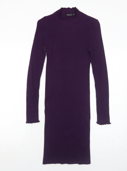 Bershka Womens Purple Paisley Viscose Bodycon Size M Round Neck Pullover
