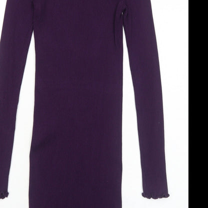 Bershka Womens Purple Paisley Viscose Bodycon Size M Round Neck Pullover