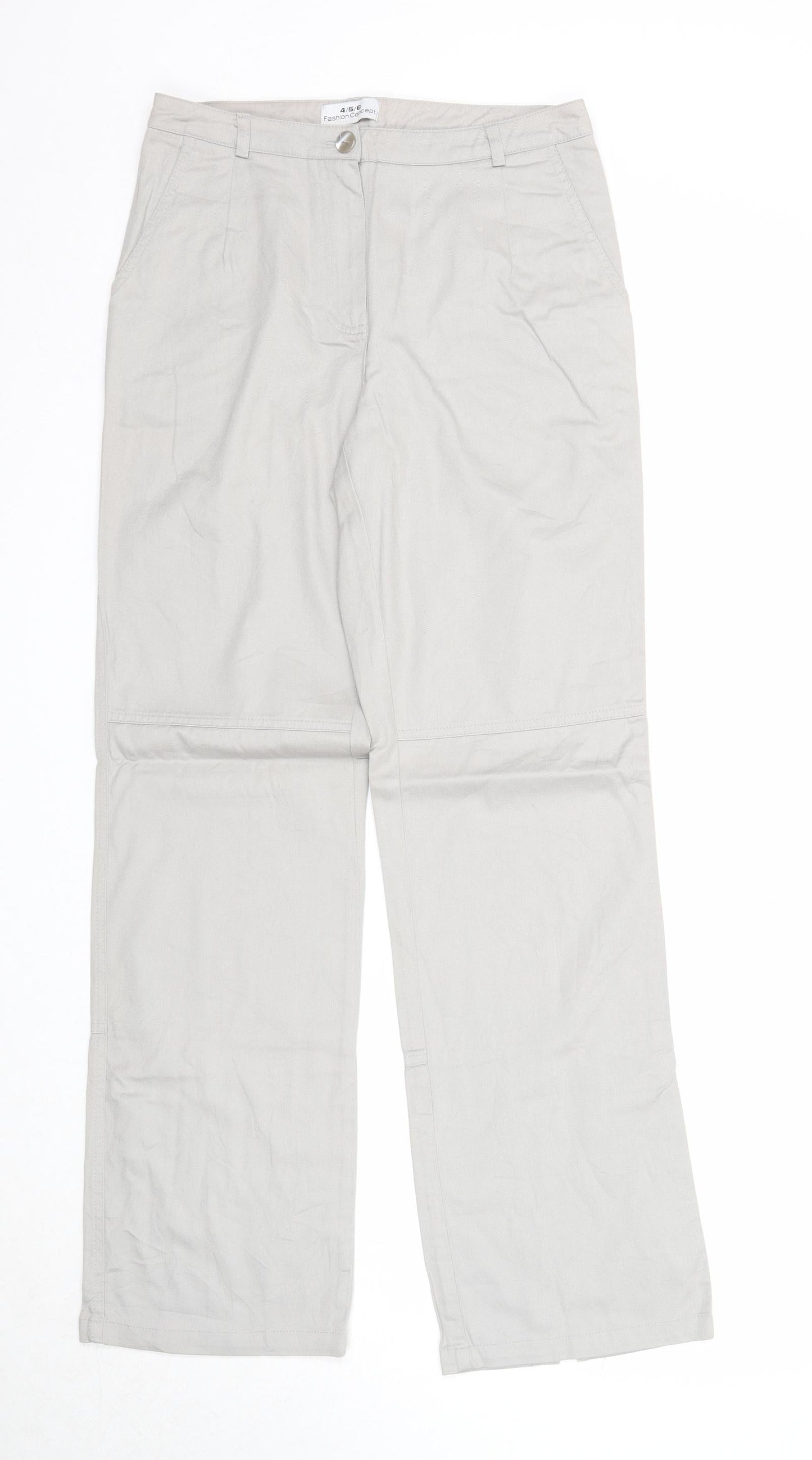 Fashion Concept Womens Grey Cotton Trousers Size 12 Regular Zip