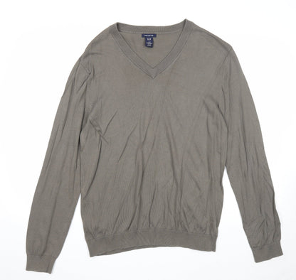 Gap Mens Green V-Neck Cotton Pullover Jumper Size L Long Sleeve