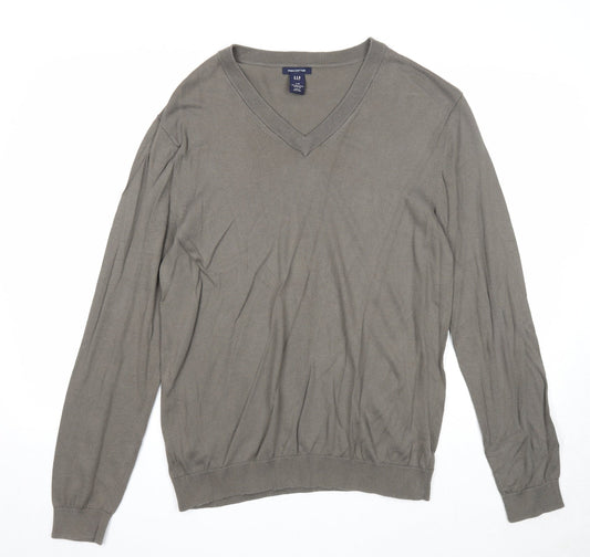 Gap Mens Green V-Neck Cotton Pullover Jumper Size L Long Sleeve
