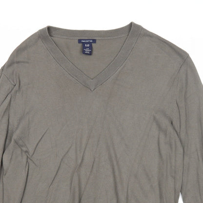 Gap Mens Green V-Neck Cotton Pullover Jumper Size L Long Sleeve