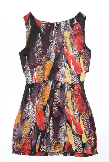 Love Womens Multicoloured Geometric Polyester A-Line Size S Boat Neck Zip
