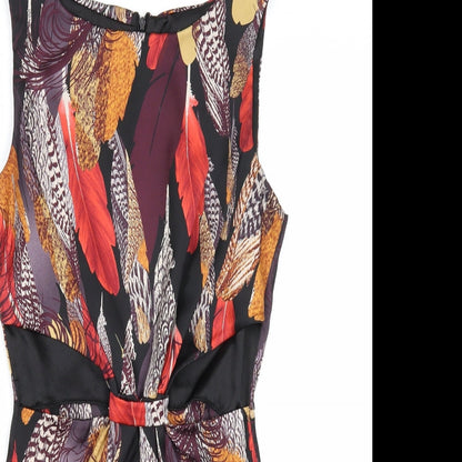 Love Womens Multicoloured Geometric Polyester A-Line Size S Boat Neck Zip