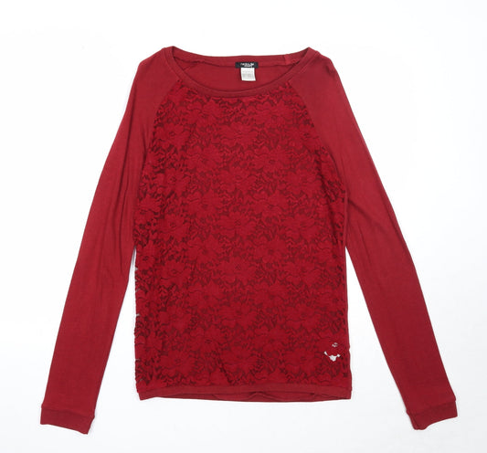 La Redoute Womens Red Round Neck Floral Viscose Pullover Jumper Size 10