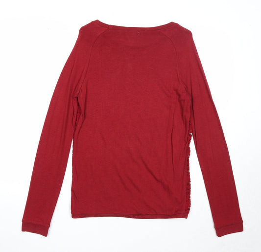 La Redoute Womens Red Round Neck Floral Viscose Pullover Jumper Size 10