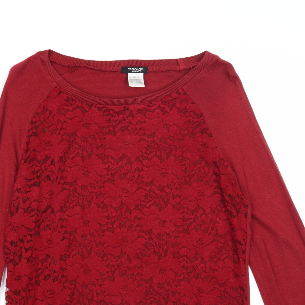 La Redoute Womens Red Round Neck Floral Viscose Pullover Jumper Size 10