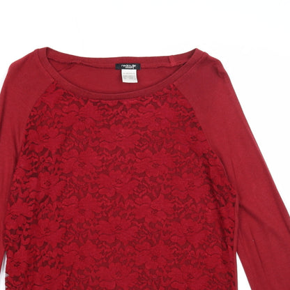 La Redoute Womens Red Round Neck Floral Viscose Pullover Jumper Size 10