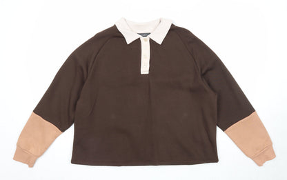 Primark Womens Brown Colourblock Cotton Pullover Sweatshirt Size 10 Button