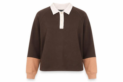 Primark Womens Brown Colourblock Cotton Pullover Sweatshirt Size 10 Button