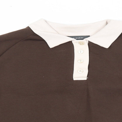 Primark Womens Brown Colourblock Cotton Pullover Sweatshirt Size 10 Button