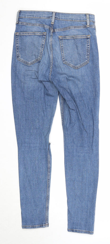 Topshop Womens Blue Herringbone Cotton Straight Jeans Size 30 in L32 in Regular Zip - Distressed