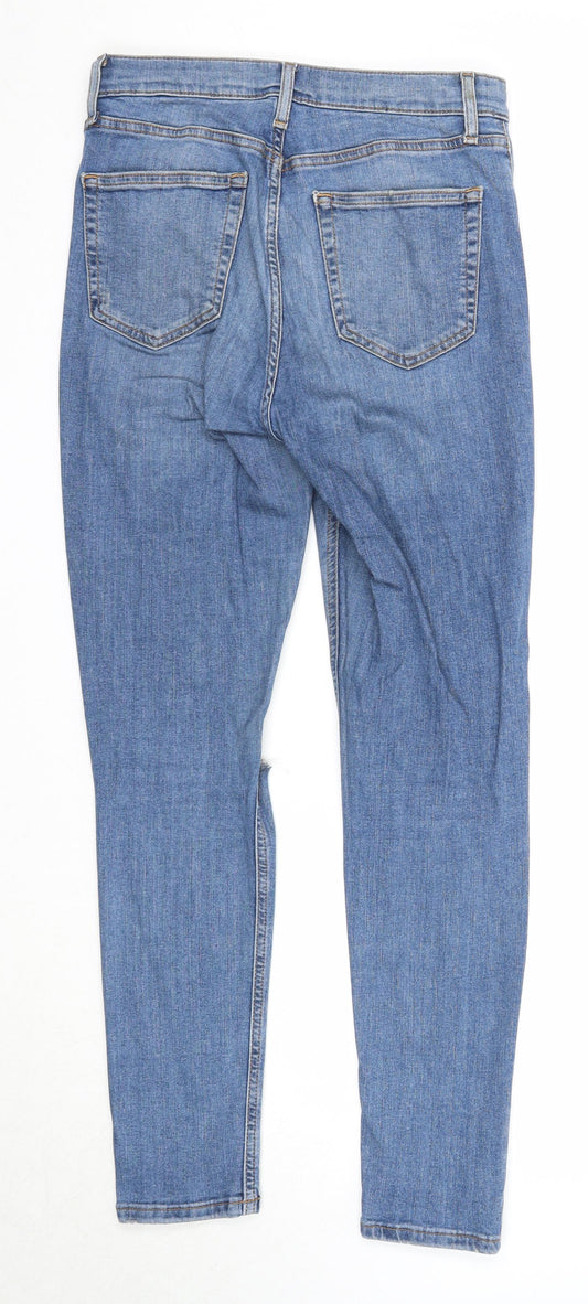 Topshop Womens Blue Herringbone Cotton Straight Jeans Size 30 in L32 in Regular Zip - Distressed