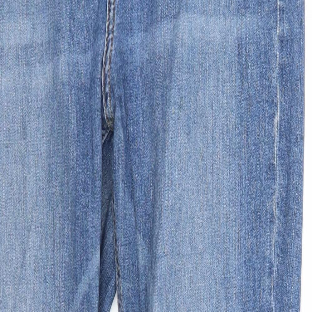 Topshop Womens Blue Herringbone Cotton Straight Jeans Size 30 in L32 in Regular Zip - Distressed